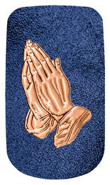 DAROYAL-516-CP-SH-BL Copper Praying Hands Shimmer Blue Background